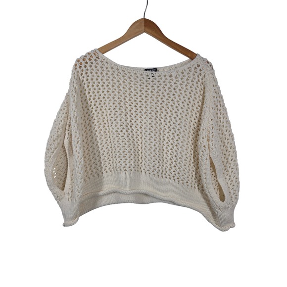 torrid Sweaters - Torrid Womens Ivory Open Knit Crochet Boxy Crop Sweater Dolman Sleeve XL-XXL
